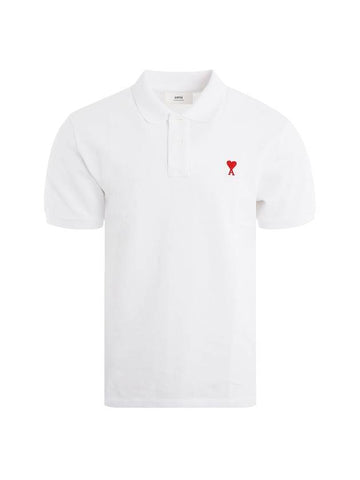 Heart Logo Short Sleeve Polo Shirt White - AMI - BALAAN.