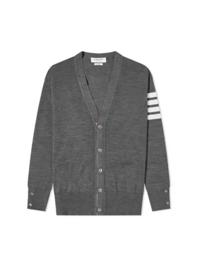 Men's Sustainable Classic Diagonal Wool Cardigan Medium Grey - THOM BROWNE - BALAAN 2