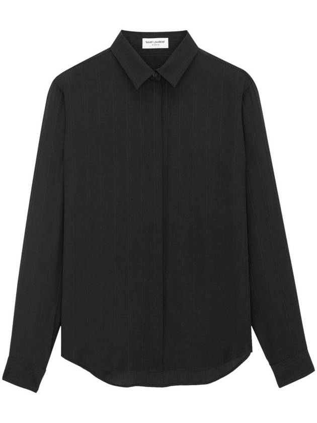 Striped Button Silk Shirt Black - SAINT LAURENT - BALAAN 2