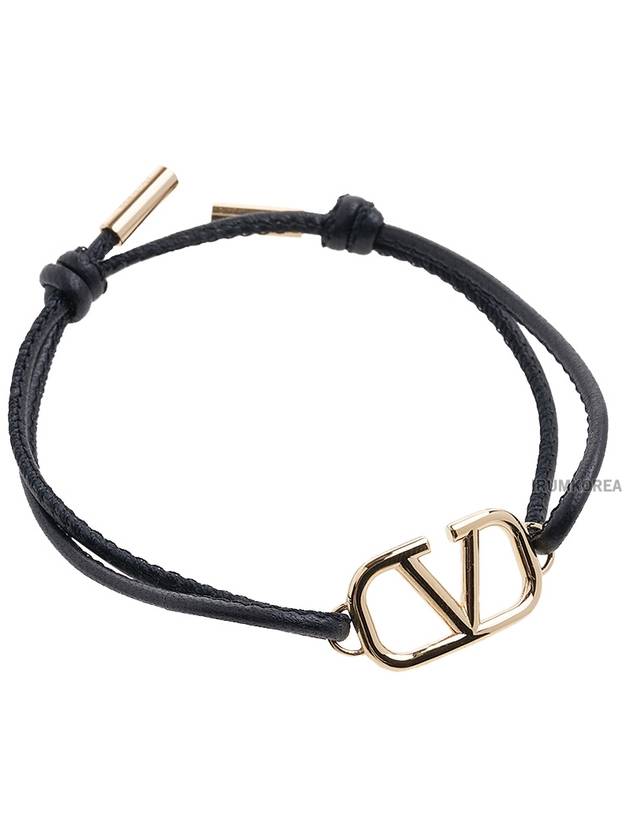 V Logo Signature Leather Bracelet Black - VALENTINO - BALAAN 3