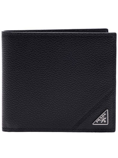 Men's Vitello triangle logo bi-fold wallet black - PRADA - BALAAN 1