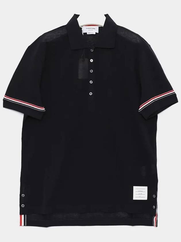 Lightweight Cotton Short Sleeve Polo Shirt Navy - THOM BROWNE - BALAAN 2