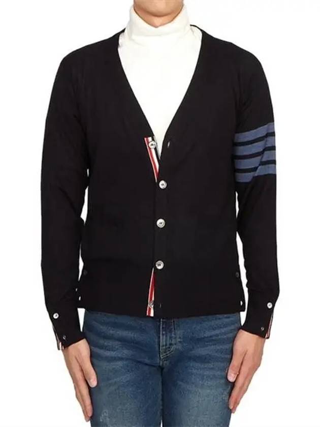 4-Bar Stripe Sustainable Merino Wool Cardigan Navy - THOM BROWNE - BALAAN 2