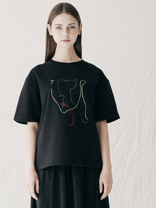 Drawing Embroidery Short Sleeve T-Shirt Black - FFEFF STUDIO - BALAAN 7