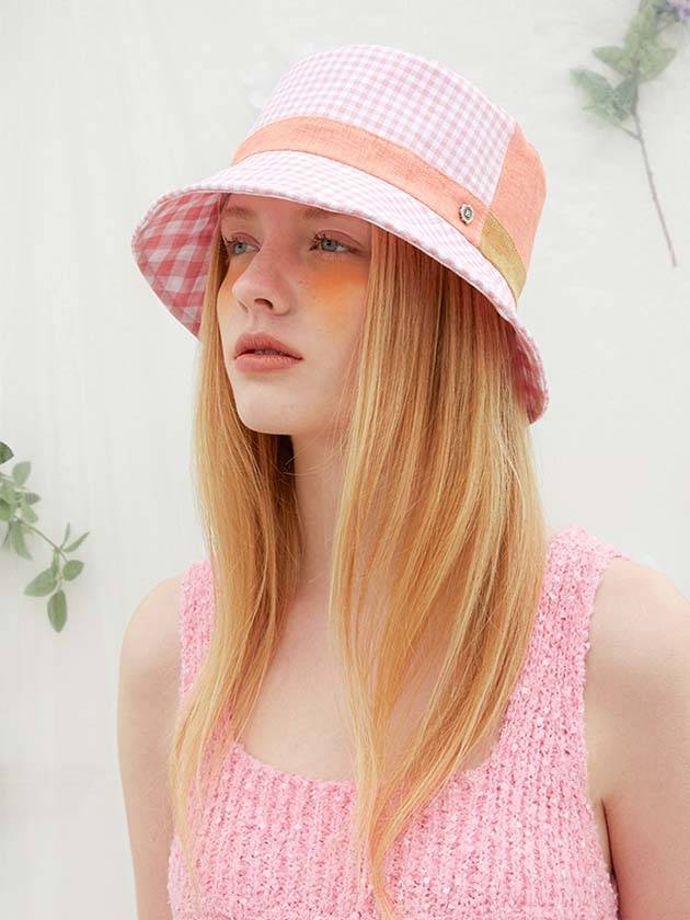 Gingham Check Bucket Hat Pink - BROWN HAT - BALAAN 2