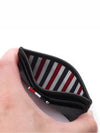 Pebble Grain Leather Stripe Single Card Wallet Black - THOM BROWNE - BALAAN 7