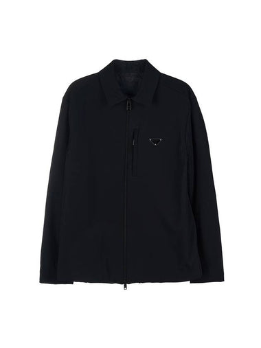 Triangle Logo Shirt Zip Up Jacket Black - PRADA - BALAAN 1