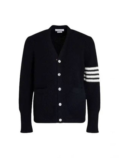 Chunky Link Merino 4 Bar VNeck Cardigan Navy - THOM BROWNE - BALAAN 2