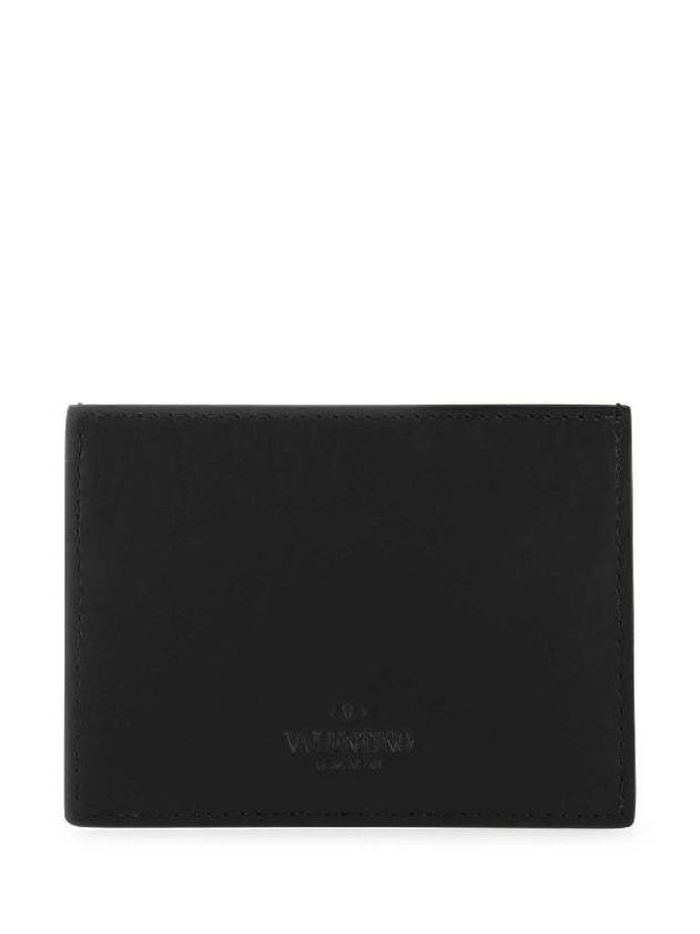 Men's VLTN Logo Leather Card Wallet Black - VALENTINO - BALAAN 3