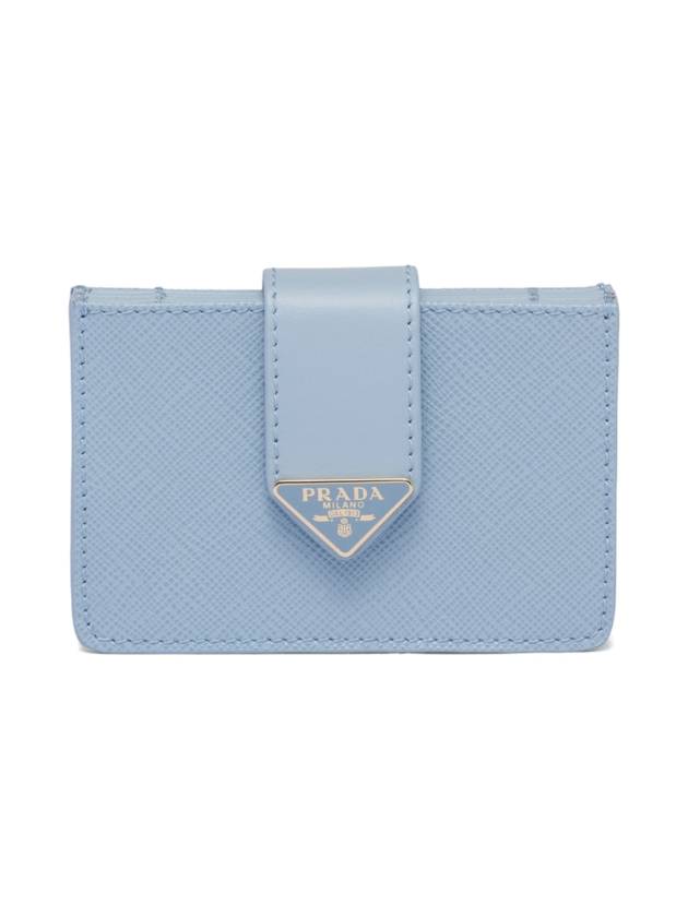 Saffiano Leather Card Wallet Light Blue - PRADA - BALAAN 1