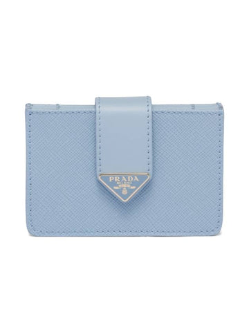 Saffiano Leather Card Wallet Light Blue - PRADA - BALAAN 1