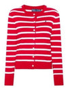 Embroidery  Logo Striped Crew Neck Cardigan Red - POLO RALPH LAUREN - BALAAN 2