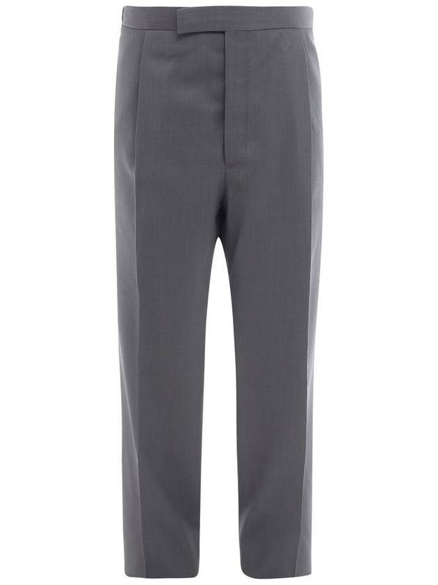 Men's Wool Pique Shooting Single Pleated Pants Medium Gray - THOM BROWNE - BALAAN.