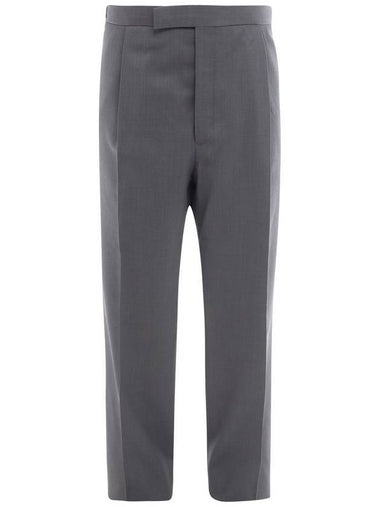 Wool Pique Shooting Single Pleat Straight Pants Medium Grey - THOM BROWNE - BALAAN 1