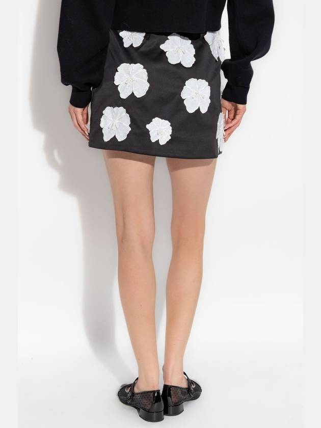 ROTATE Skirt With Floral Motif Appliqués, Women's, Black - ROTATE - BALAAN 4