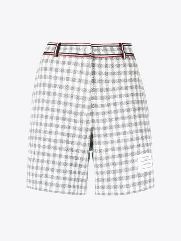 Gingham Stripe Trim High Waisted Shorts Medium Grey - THOM BROWNE - BALAAN 2