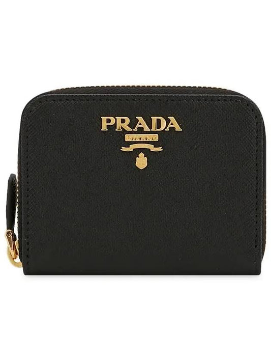 Metal Logo Saffiano Coin Card Wallet Black - PRADA - BALAAN 2