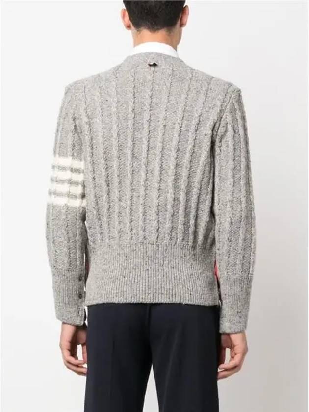 Donegal Twist Cable 4 Bar Classic V Neck Cardigan Light Grey - THOM BROWNE - BALAAN 3