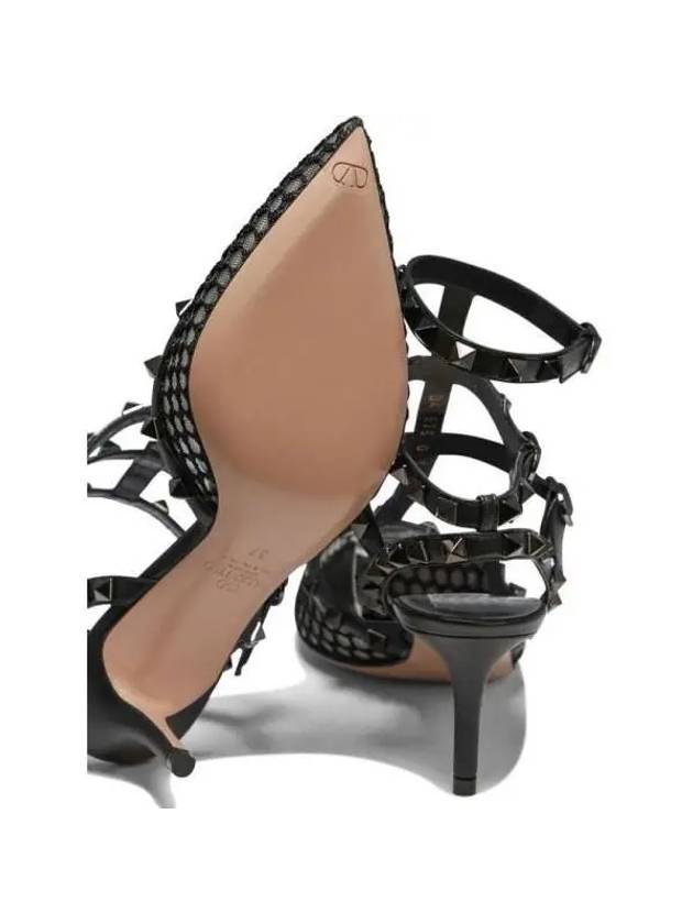 Mesh Rockstud Leather Sandal Heel 4W0S0375TPZ 0NO - VALENTINO - BALAAN 2