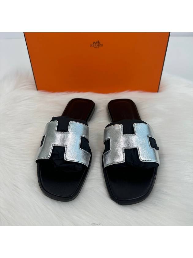 Oran Women Sandals Slippers Silver H020223ZH - HERMES - BALAAN 3