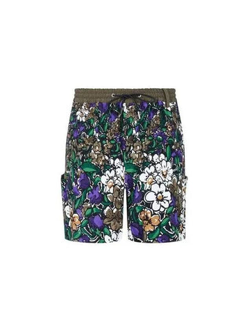 Men's Floral Print Banding Shorts Dark Khaki 270340 - SACAI - BALAAN 1