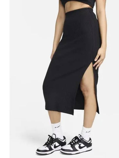 Sportswear Chill Knit Slim Ribbed Midi H Line Skirt Black - NIKE - BALAAN 2