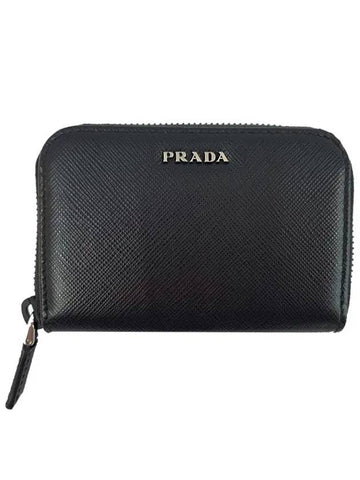 Logo Saffiano Leather Coin Purse Black - PRADA - BALAAN 1