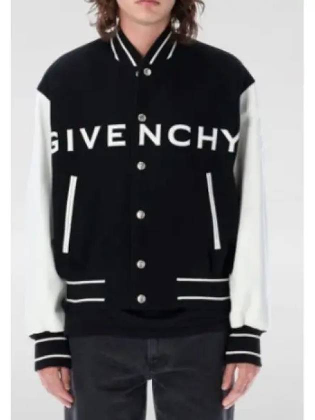 Logo Leather Wool Bomber Jacket Black - GIVENCHY - BALAAN 2