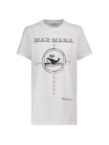 Oblo Printed Cotton Short Sleeve T-shirt Ivory - MAX MARA - BALAAN 1