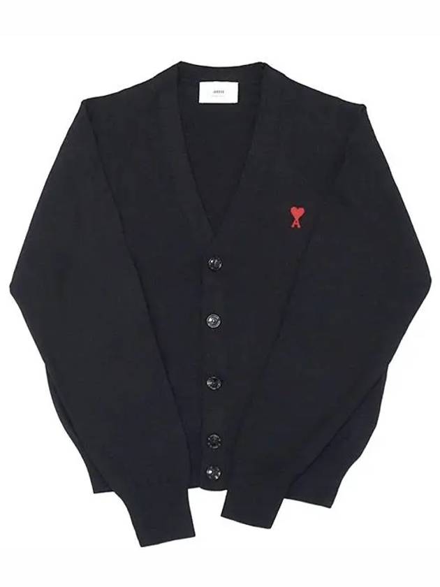 Red Heart Logo Merino Wool Cardigan Black - AMI - BALAAN 2