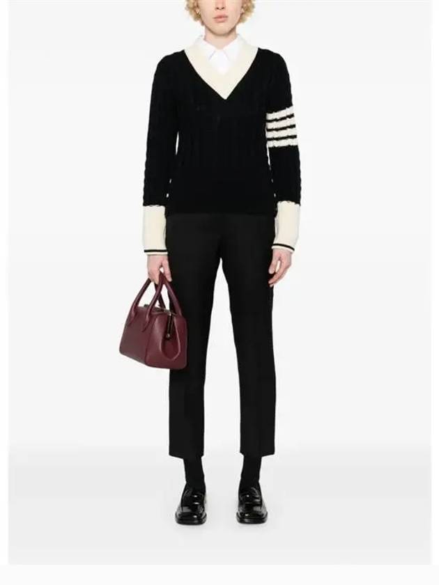 Baby Cable V-Neck Knit Top Navy - THOM BROWNE - BALAAN 3