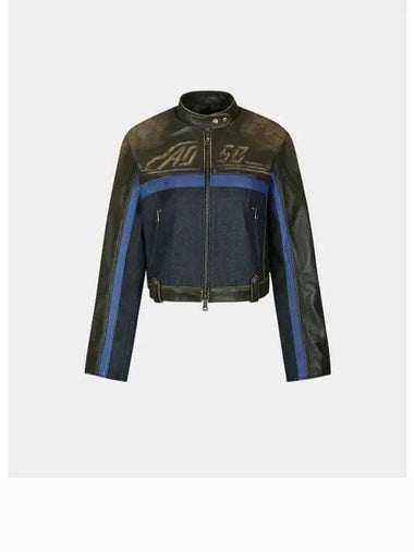 Combo Racing Denim Leather Biker Jacket Brown - ANDERSSON BELL - BALAAN 1