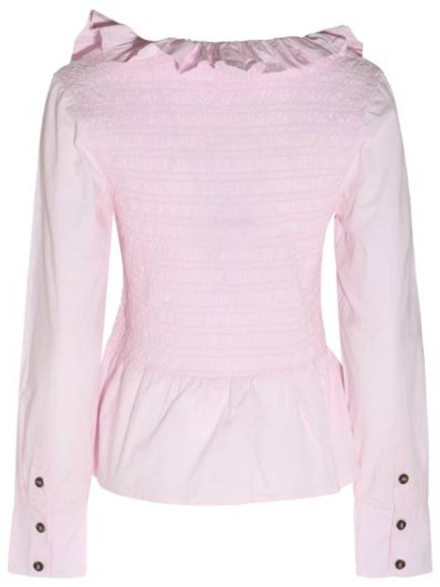 Women's Poplin Wide Square Neck Cotton Blouse Pink - GANNI - BALAAN 5