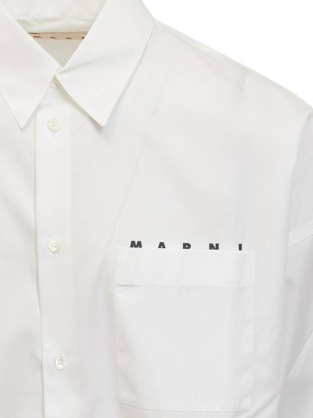 Logo Print Cotton Long Sleeve Shirt White - MARNI - BALAAN 5