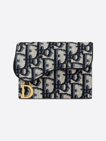 Saddle 5 Gusset Card Holder Blue Oblique Jacquard - DIOR - BALAAN 2