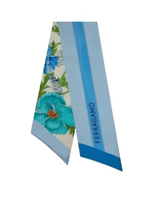 Poppies Print Silk Scarf Blue - SALVATORE FERRAGAMO - BALAAN 2