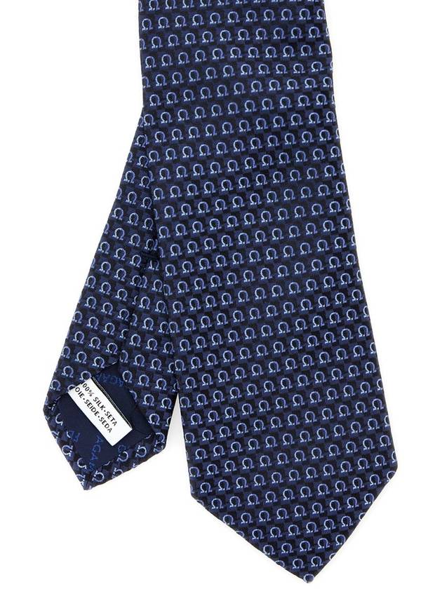 Blue Tie With All-Over Mini Logo Print In Silk Man - SALVATORE FERRAGAMO - BALAAN 2