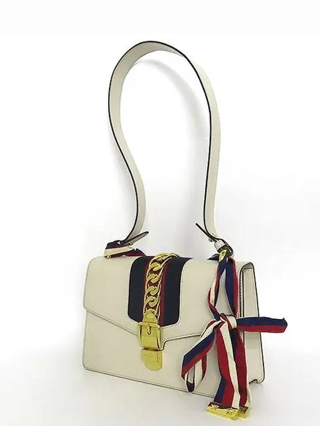 421882 Gucci Sylvie Off White Leather Ribbon Tote Strap Shoulder Bag 2WAY - GUCCI - BALAAN 3