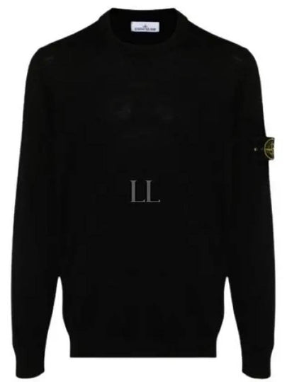 Logo Patch Crewneck Virgin Wool Knit Top Black - STONE ISLAND - BALAAN 2