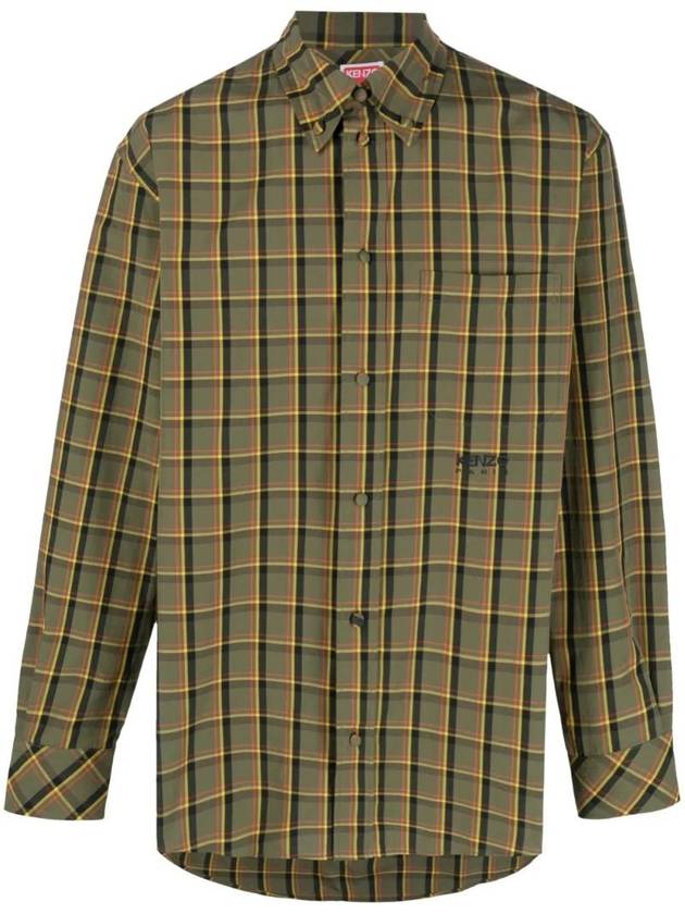 Check Casual Cotton Long Sleeve Shirt Green - KENZO - BALAAN 1