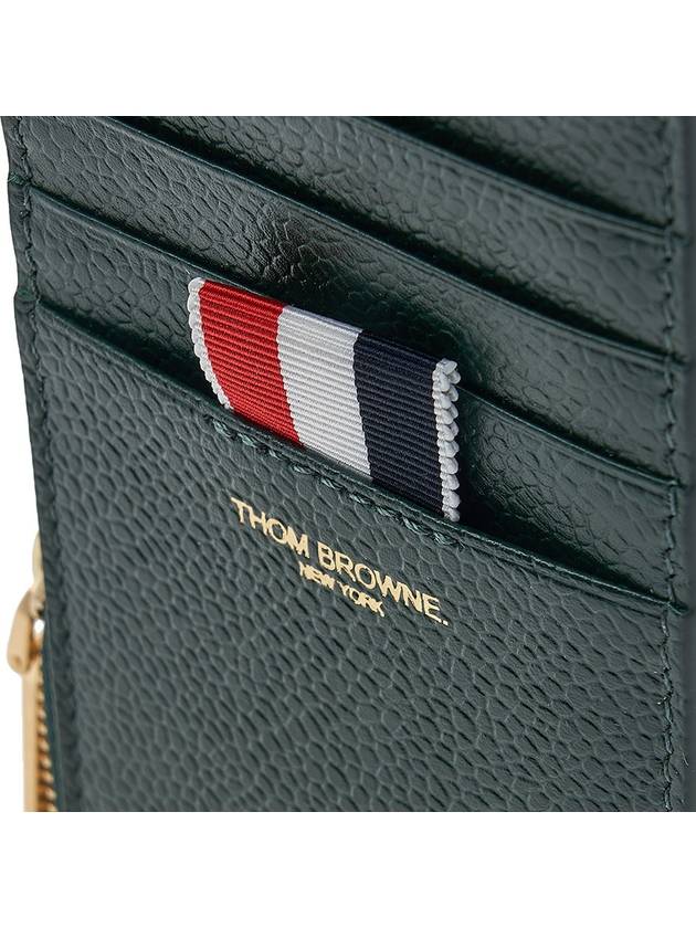 Stripe Zip Around Pebble Grain Leather Card Wallet Dark Green - THOM BROWNE - BALAAN 7