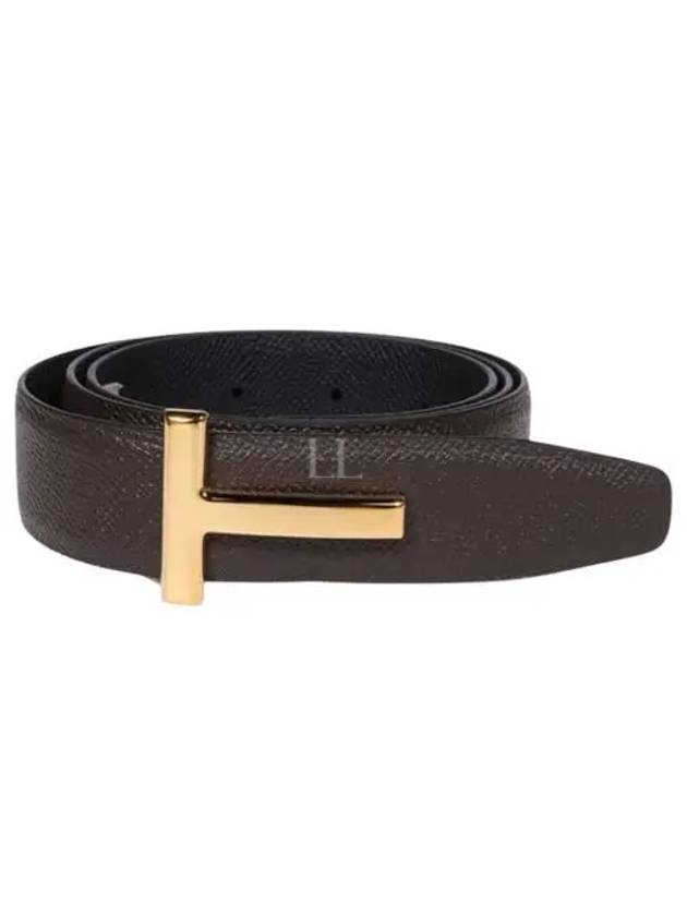 T Logo Reversible Leather Belt Chocolate - TOM FORD - BALAAN 2