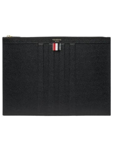 Medium Pebble Grain Leather Debossed Diagonal Clutch Black - THOM BROWNE - BALAAN 1