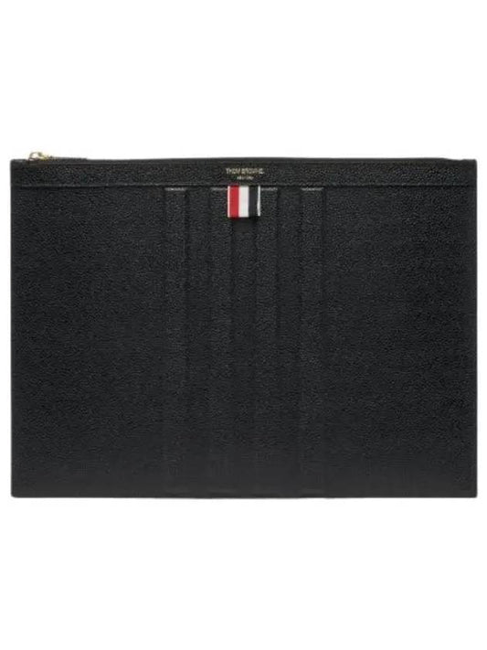 Medium Pebble Grain Leather Debossed Diagonal Clutch Black Bag - THOM BROWNE - BALAAN 1