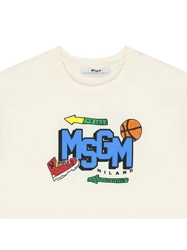 Kids Logo Print T Shirt Cream F4MSJBTH246 013 - MSGM - BALAAN 4