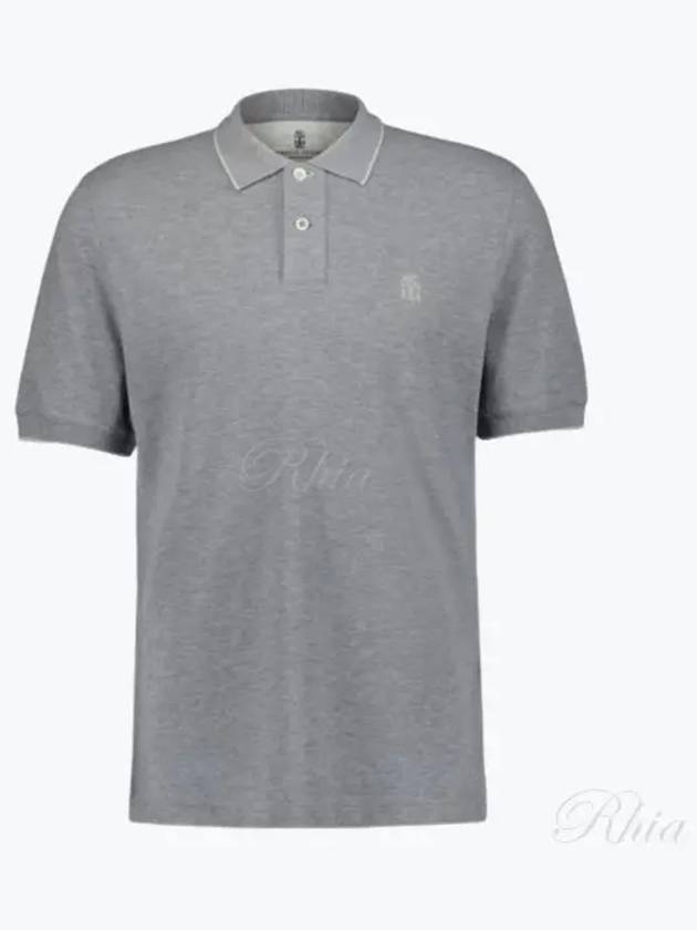 Embroidered Logo Short Sleeve Polo Shirt Grey - BRUNELLO CUCINELLI - BALAAN 2