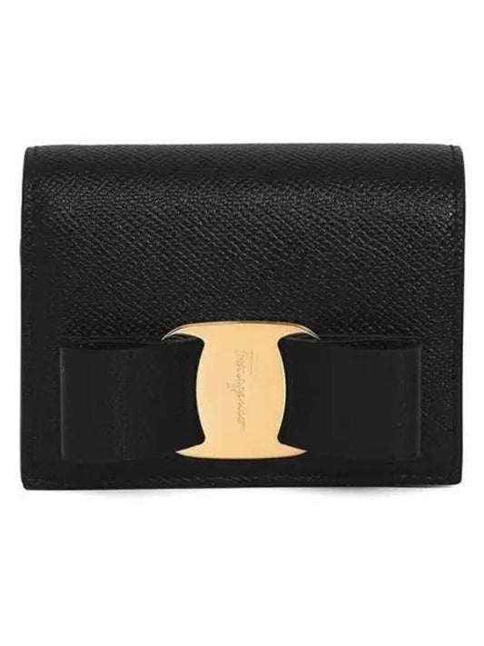 Vara Bow Gloss Flap Half Wallet Black - SALVATORE FERRAGAMO - BALAAN 2