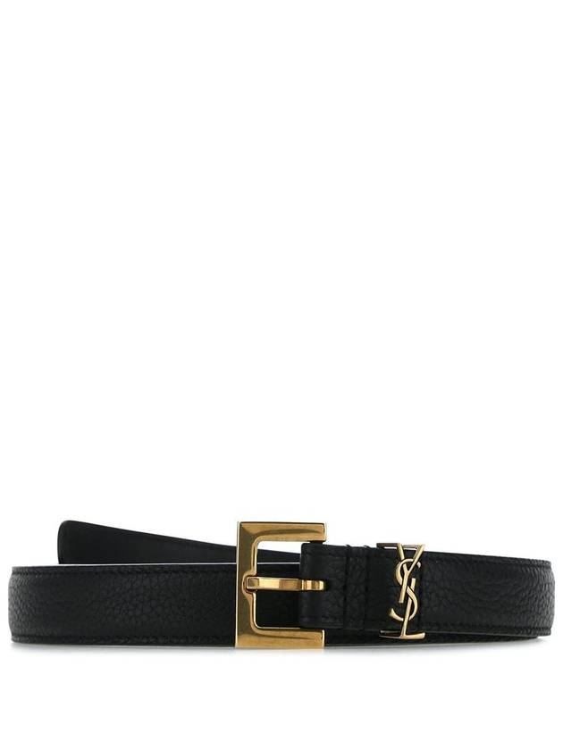 Cassandre Grained Leather Square Buckle Thin Belt Black - SAINT LAURENT - BALAAN 6