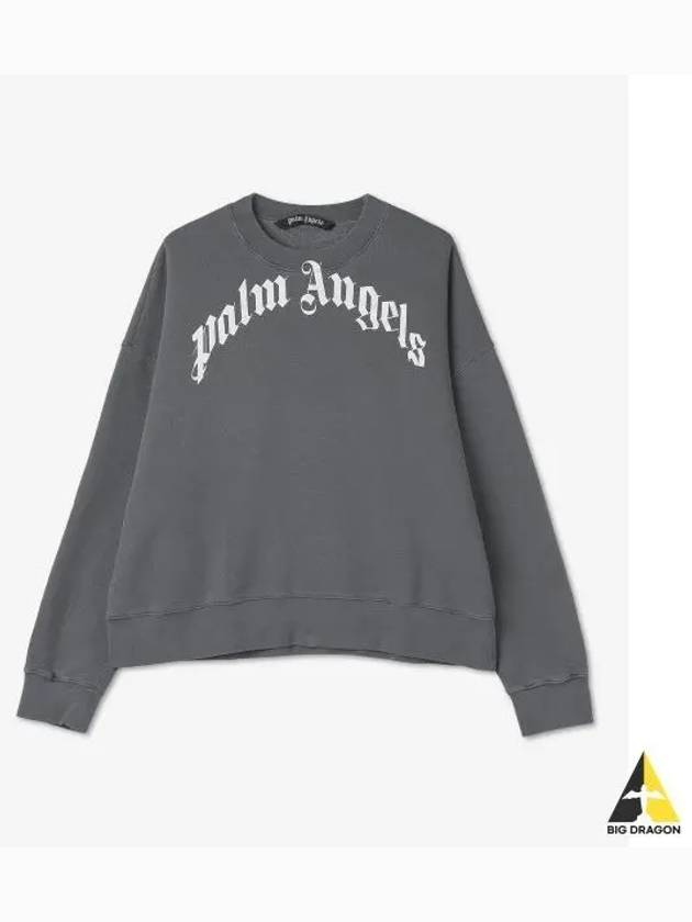 Men's Curved Logo Cotton Sweatshirt Black - PALM ANGELS - BALAAN 2