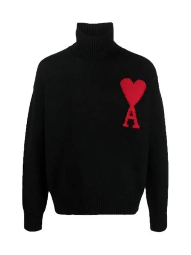 Heart Logo Knit Turtleneck Black - AMI - BALAAN 2